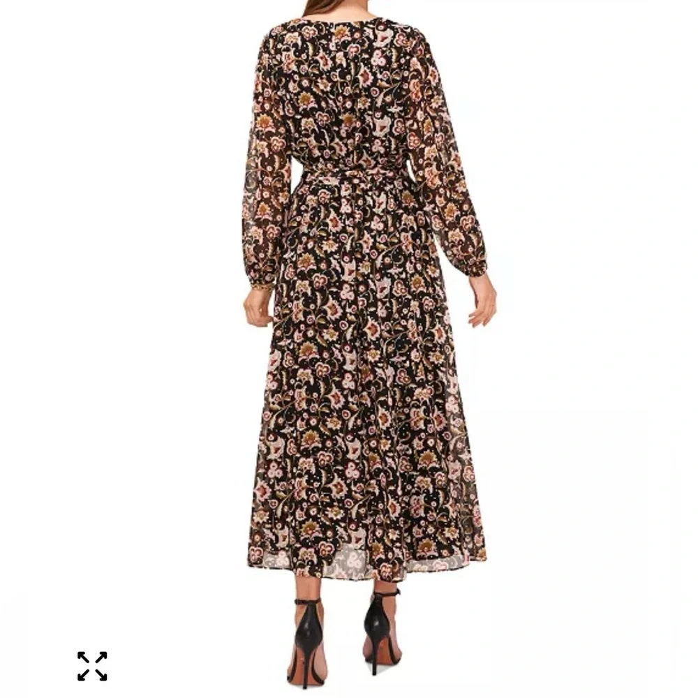 MSK Cream and Brown Long Sleeve Sundress - Picture 3 of 8